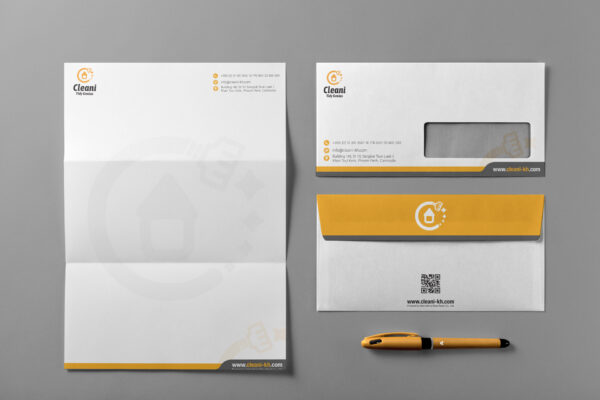 Cleani-A4-Letterhead-and-DL-Envelop-with-Pen-PSD-Mockup